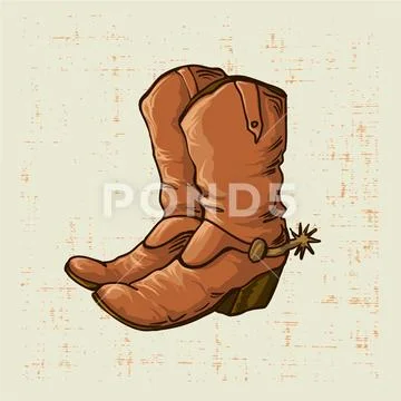 Cowboy boots in old style with grunge screen background Stock Illustration