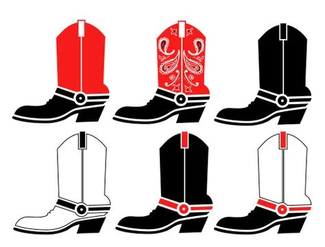 Cowboy boots. Vector set graphic illustration isolated on white for design Stock Illustration