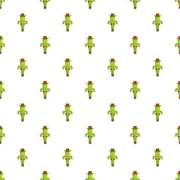 Cowboy cactus characters repeating cartoon pattern background Stock Illustration