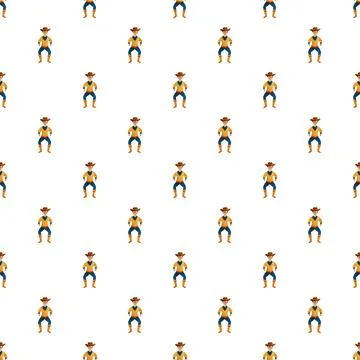 Cowboy character seamless pattern repeating wild west theme Stock Illustration