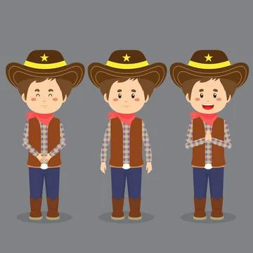 Cowboy Character with Various Expression Stock Illustration