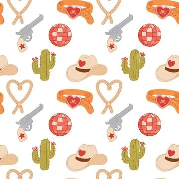 Cowboy Disco Western Pattern Background Design Stock Illustration