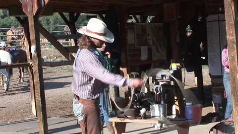 Cowboy Doing Roping Tricks Stock Footage 75947566