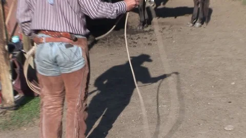Cowboy Doing Roping Tricks Stock Footage 75948430