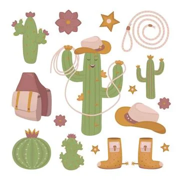 Cowboy doodle set in boho style Stock Illustration