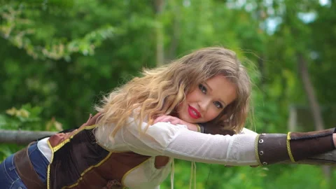 Cowboy girl posing at ranch Stock Footage 151748845