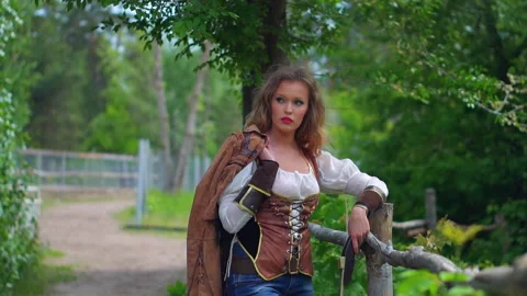 Cowboy girl posing at ranch Stock Footage 151749949