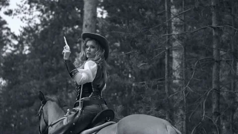 Cowboy girl posing at ranch Stock Footage 151751069