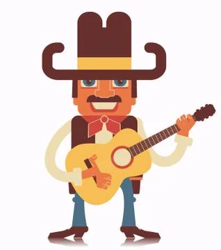 Cowboy with guitar.Vector isolated on white Stock Illustration
