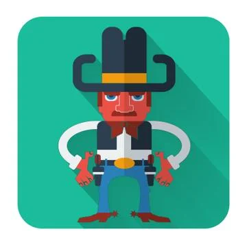 Cowboy with guns.vector flat style icon Stock Illustration