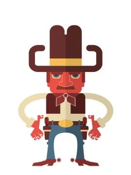 Cowboy with guns.vector isolated on white Stock Illustration