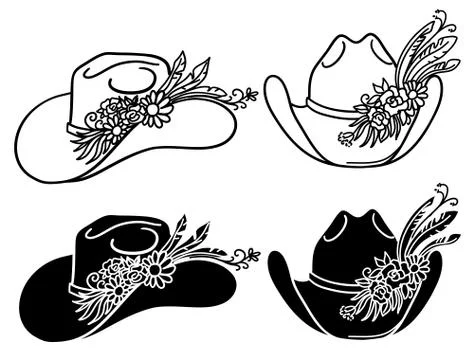 Cowboy hat with flowers. Set of vector Western hats floral isolated on white Stock Illustration
