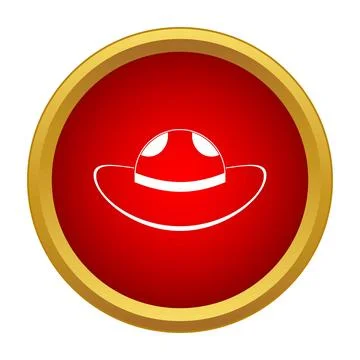 Cowboy hat icon on red circle with gold border Stock Illustration