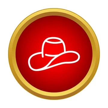 Cowboy hat icon on red circular button Stock Illustration