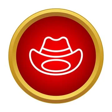 Cowboy hat line icon in red circle Stock Illustration