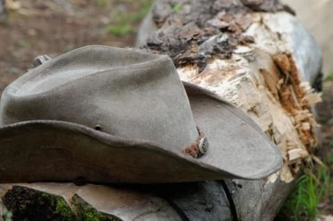 Cowboy Hat on a Log Stock Photos