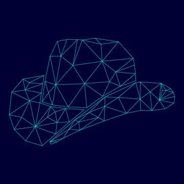 Cowboy hat low poly triangulation triangulated polygonal electric cyan blue.. Stock Illustration