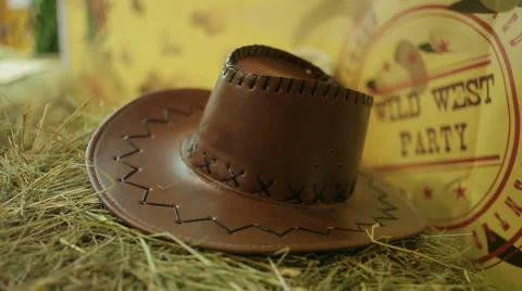 Cowboy hat lying in the manger Stock Footage 45795896