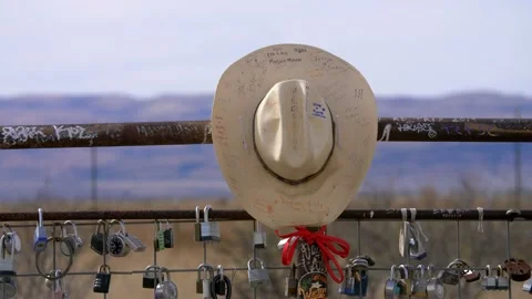 Cowboy hat mountain background Stock Footage 229821425