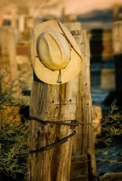 Cowboy Hat on a Post Stock Photos