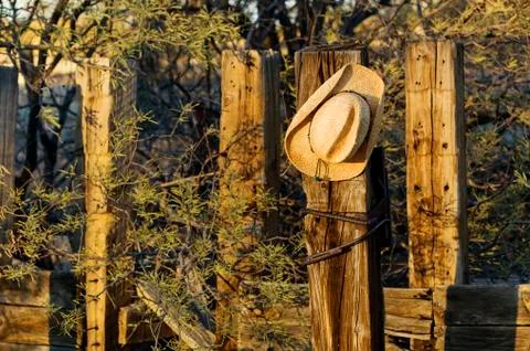 Cowboy Hat on a Post Stock Photos
