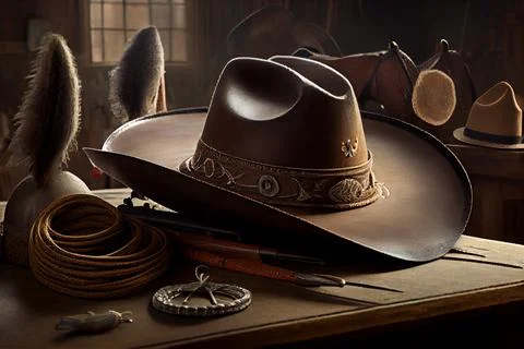 Cowboy hat in production. Tools for making traditional American clothing Stock Illustration