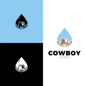 Cowboy hat water drops logo design template Stock Illustration