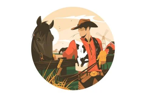 Cowboy with horse Stock Illustration