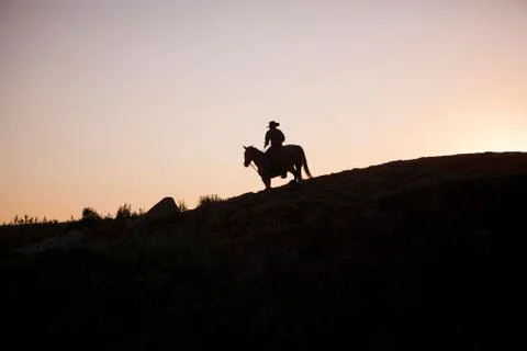 Cowboy on a horse in North Dakota, USA Stock Photos