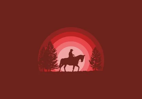 Cowboy with horse silhouette Stock Illustration