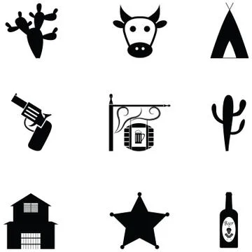 Cowboy icon set Stock Illustration