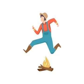 Cowboy Jumping Over Fire at Folklore Party, Festa Junina Brazil June Festival Ilustração Stock