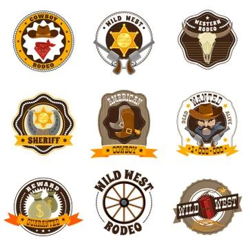 Cowboy Labels Set Illustration