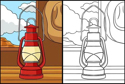 Cowboy Lantern Coloring Page Colored Illustration Illustrazione stock