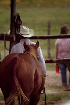 Cowboy Leading Horse Stock Photos