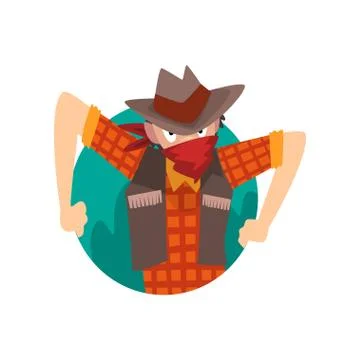 Cowboy Man Climbing Out of Triangular Shape Cartoon Vector Illustration Illustrazione stock