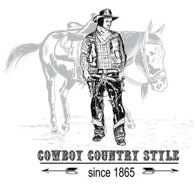 Cowboy with mare Stock Illustration