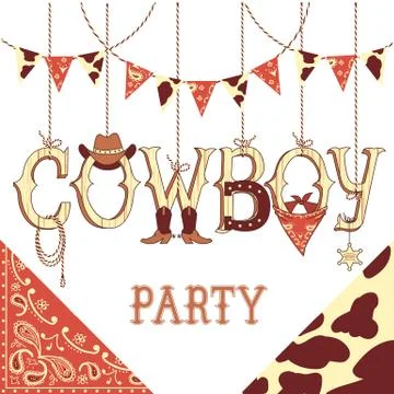 Cowboy party text .Vector background isolated on white for design Stock Illustration