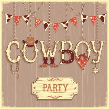 Cowboy party text .Vector background Stock Illustration