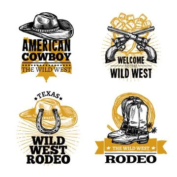Cowboy Retro Emblems 스톡 일러스트