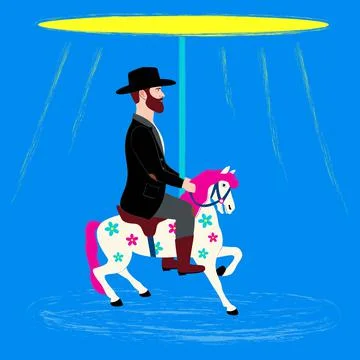Cowboy rides on a carousel Stock Illustration