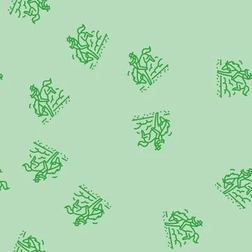 Cowboy riding a bucking bronco line seamless pattern Stock Illustration