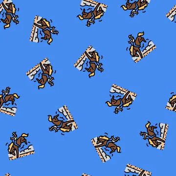 Cowboy riding a bucking bronco vector seamless pattern Stock Illustration