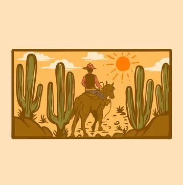 COWBOY RIDING HOURSE Stock Illustration