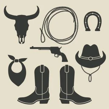 Cowboy rodeo set Stock Illustration