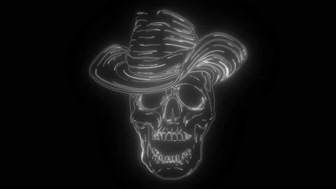 Cowboy skull with hat digital neon video Stock Footage 140430261