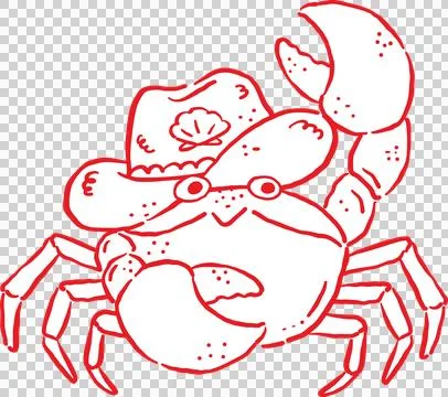Cowboy Summer Crab Wearing a Hat Whimsical Hand Drawn 스톡 일러스트