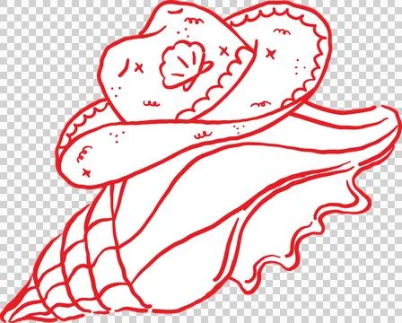Cowboy Summer Seashell with Hat Whimsical Hand Drawn Stock-Illustration