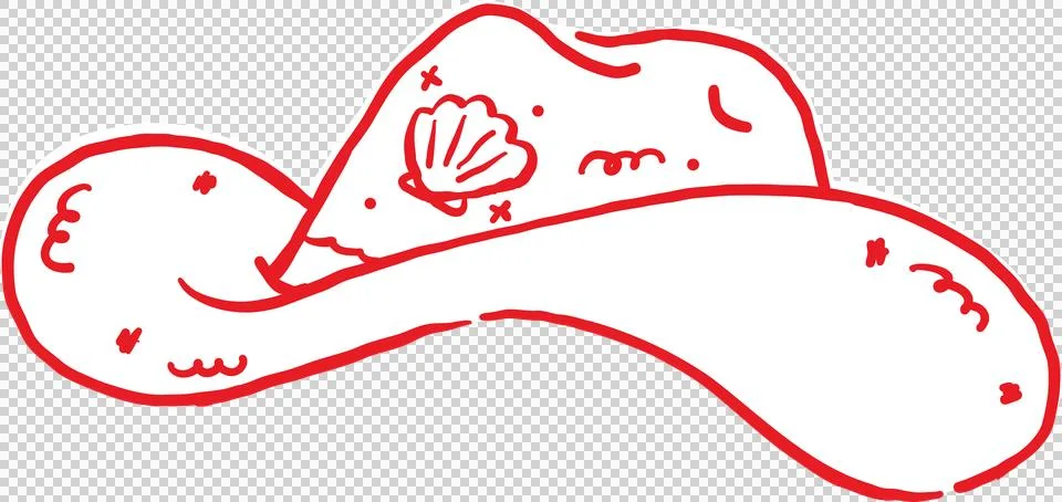Cowboy Summer Seashell Hat Whimsical Hand Drawn Stock Illustration