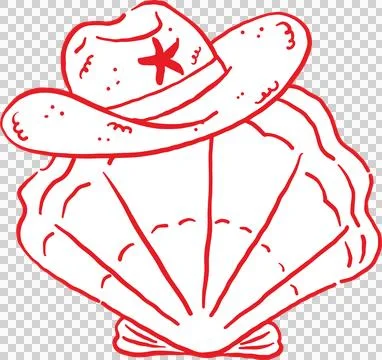 Cowboy Summer Seashell Wearing a Hat Whimsical Hand Drawn Stock-Illustration